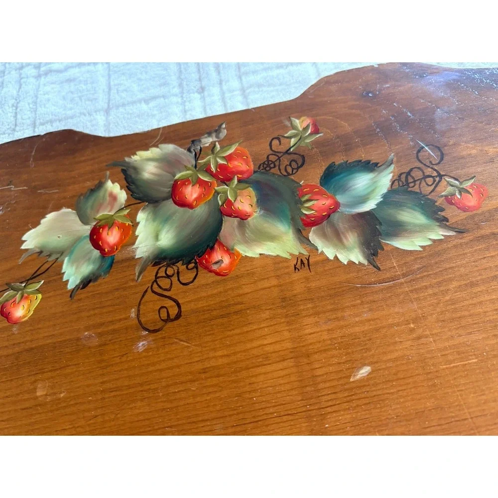 VTG Wood Painted Strawberry Kitchen Or Bath Towel Rack, 16